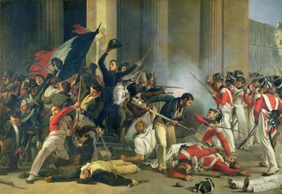 Escena de la Revolución de 1830 en el Louvre de Jean Louis Bezard